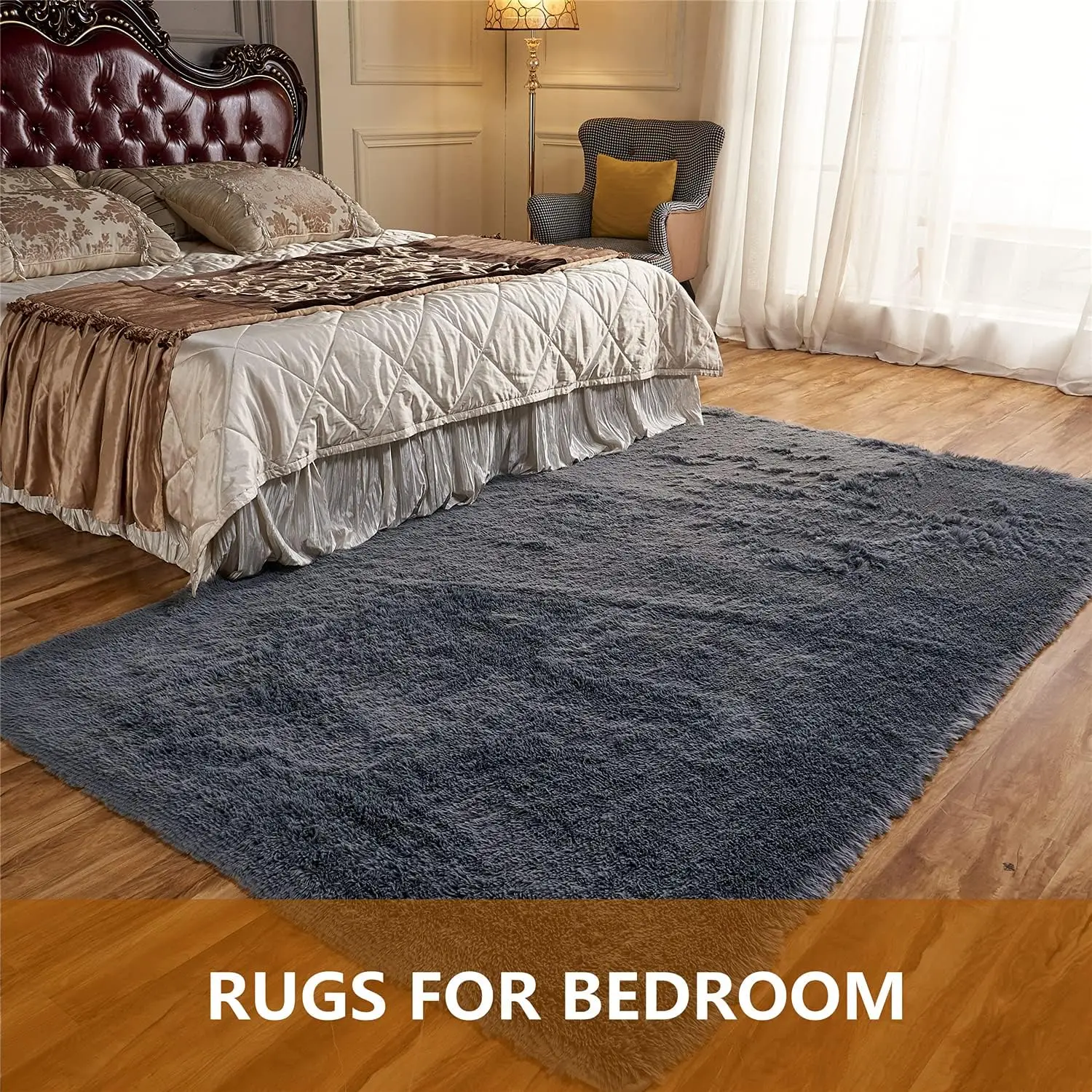 Area Rug for Bedroom, 9 x 12 Clearance Dark Grey Nursery Room Rug, Large Throw for Playroom Room- Soft, Fluffy, Shaggy Carpets