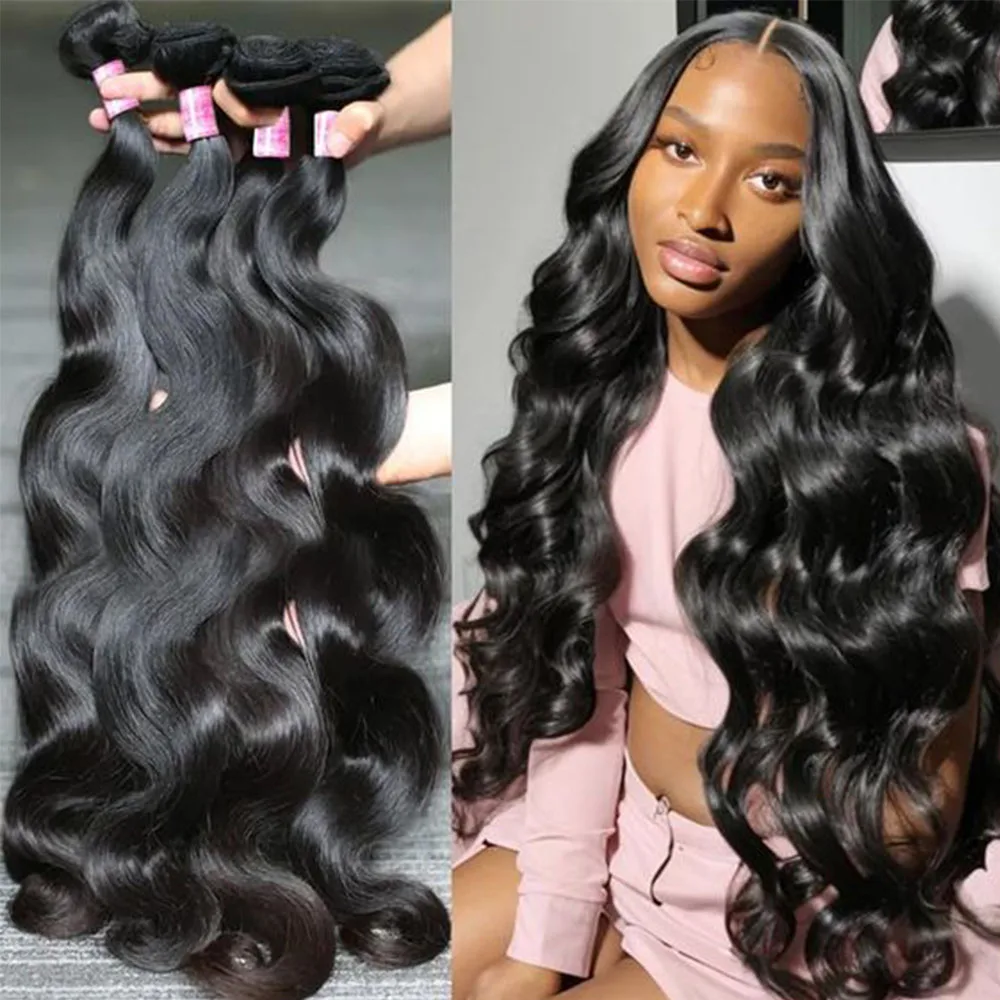 1 3 4 Bundles Deal Virgin Hair 30 32 Inch Raw Hair Extensions Body Wave Bundles Human Hair Brazilian Weaving Natural Black