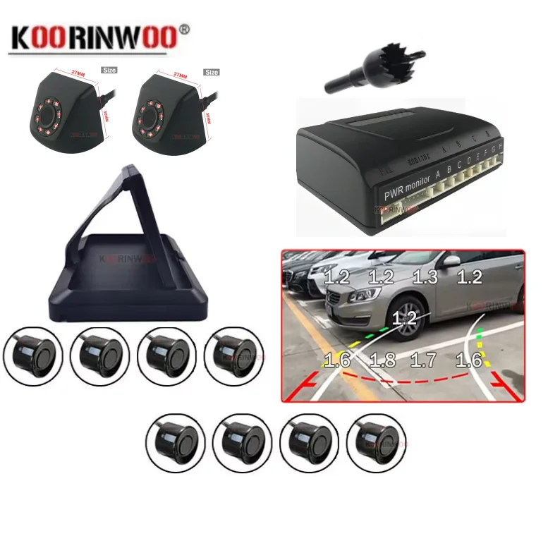 Koorinwoo Intelligent System For Cars Sensors 8 Front + Back up Camera Night Vision Camera Parking Assistance For Monitor LCD