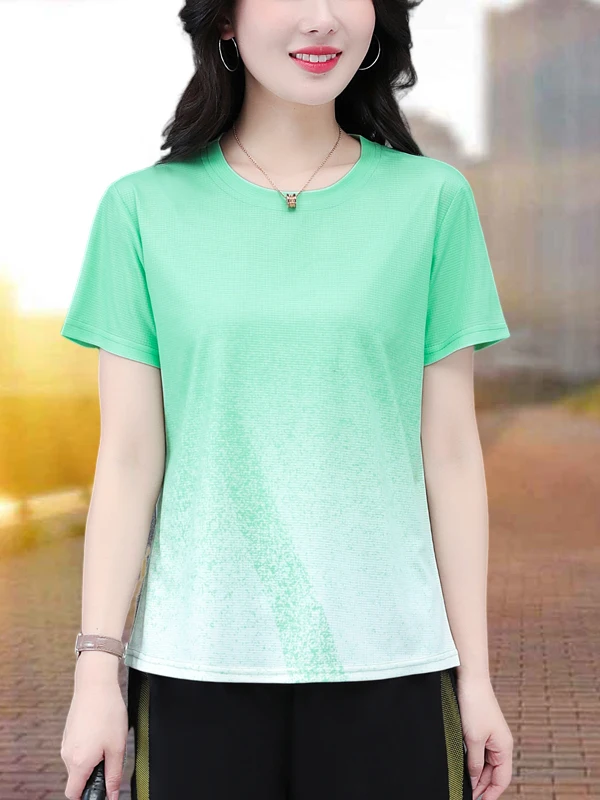 

Женская футболка из ледяного шелка с коротким рукавом, свободная, дышащая, быстросохнущая, летний спортивный топ, незаменимая вещь для гардероба мамы, в корейском стиле