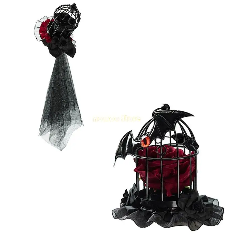 31BF الفيكتوري الأسود الدانتيل الحجاب قبعة القوطية حفلة خوذة لحدث تأثيري