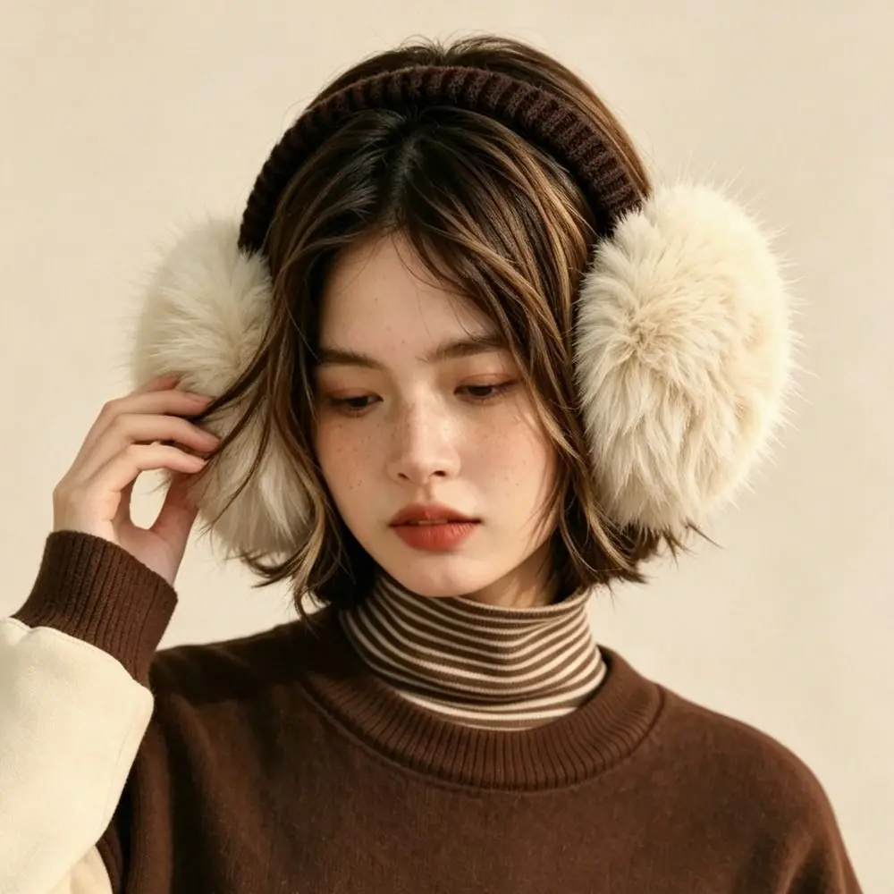 Stylish Extra Large Foldable Earmuffs Adjustable Soft Lining Knit Headband Earmuffs Faux Fur Earmuffs For Women