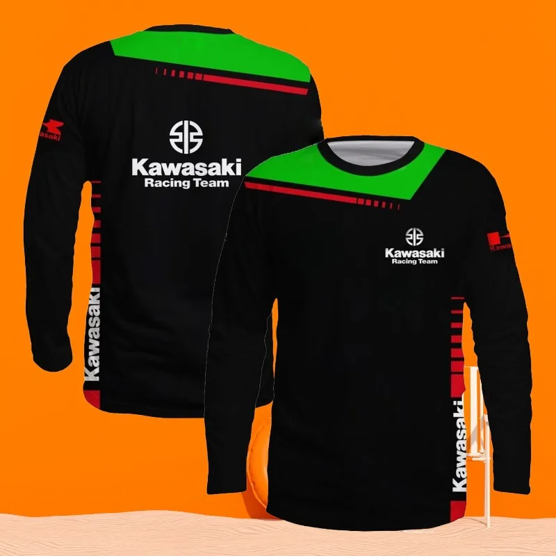 

MOTO-Fashion Kawasaki Motorcycle Race Men's Printed T-shirt 2025 New Sports Quick Drying Breathable Long Sleeved T-shirt