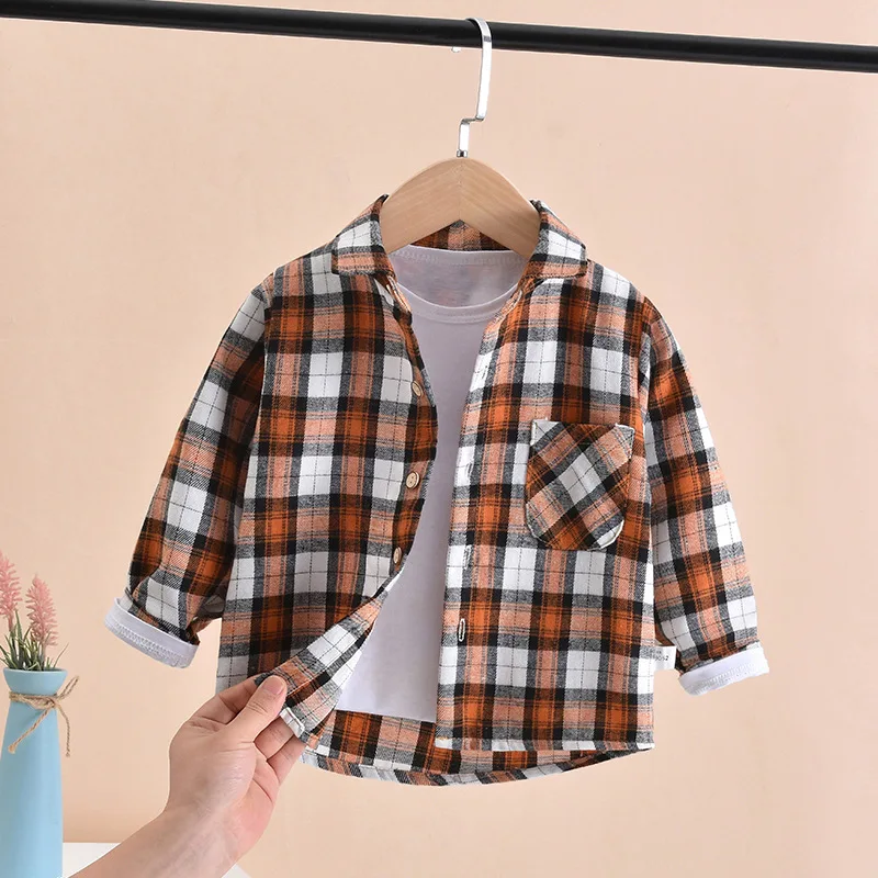 2023 New Toddler Boys Shirts Long Sleeve Plaid Shirt For Kids Spring Autumn Children Clothes Casual Cotton Shirts Tops 24M-8Y