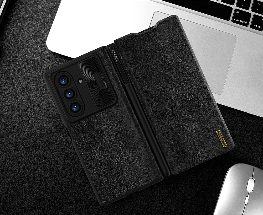 

NILLKIN для Samsung Galaxy Z Fold 7 5G, кожаный флип-чехол Qin с слотом для карт и защитной крышкой S-Pen 360