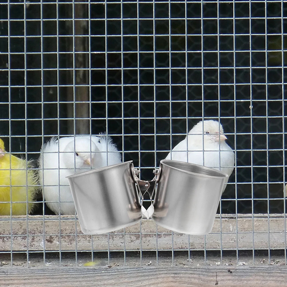 2 Pcs Stainless Steel Feeder Indoor Bird Feeding Cup Cage Accessories Water Dispenser Food Bowls for Travel Glasses