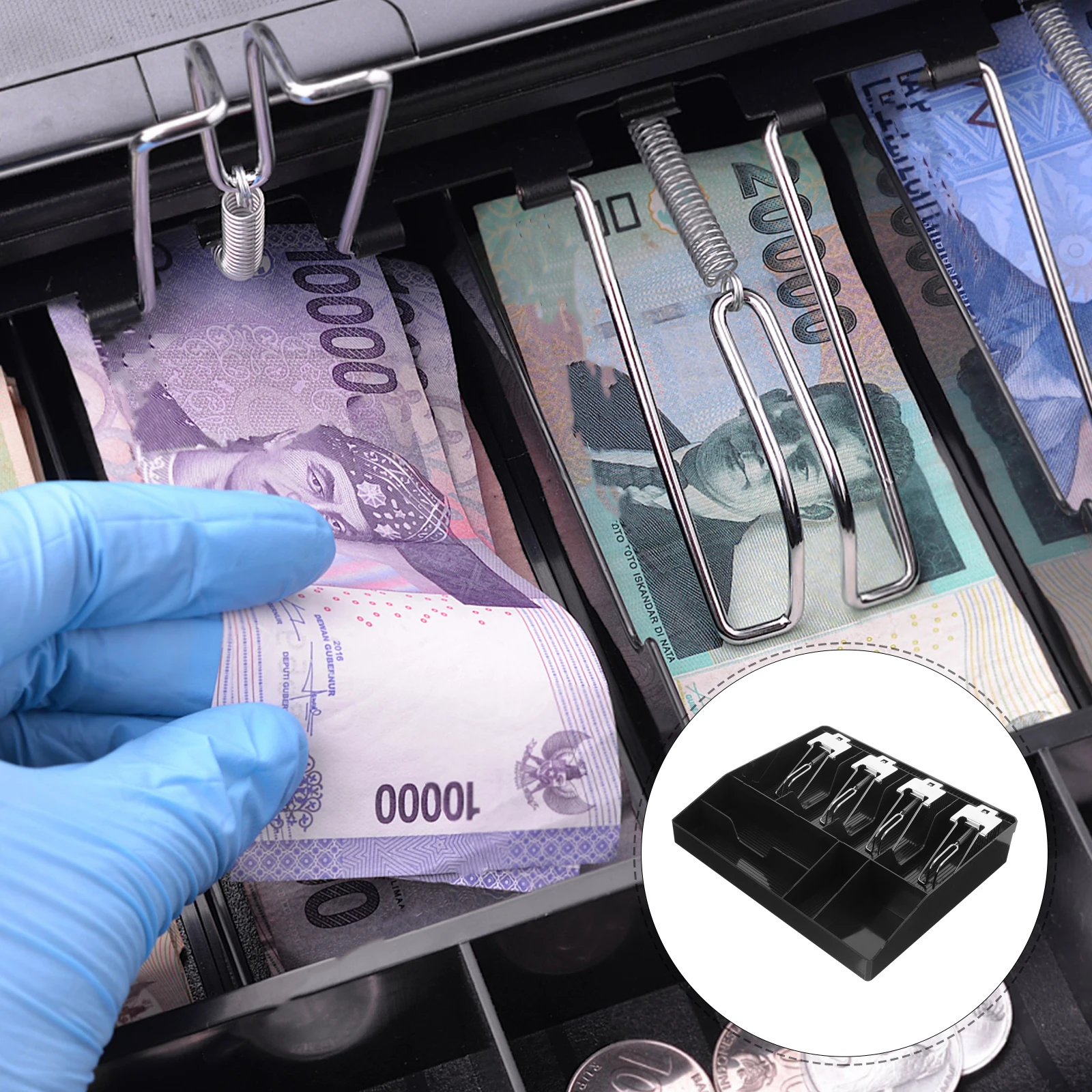 

Cash Register Drawer Tray for Small Businesses Black under Counter Storage Organizer 8 Compartments Sort Coins Bills Cash Box