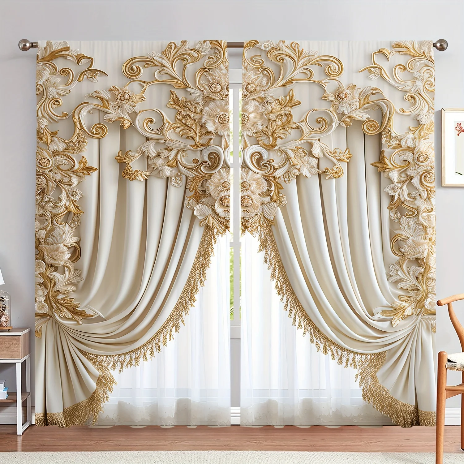 Art Decor 3D Digital Print Decorative Curtain Panels 2PCs,Twil Weave Light-Filtering Drapes,Hanging, Fashion Curtain Theme,