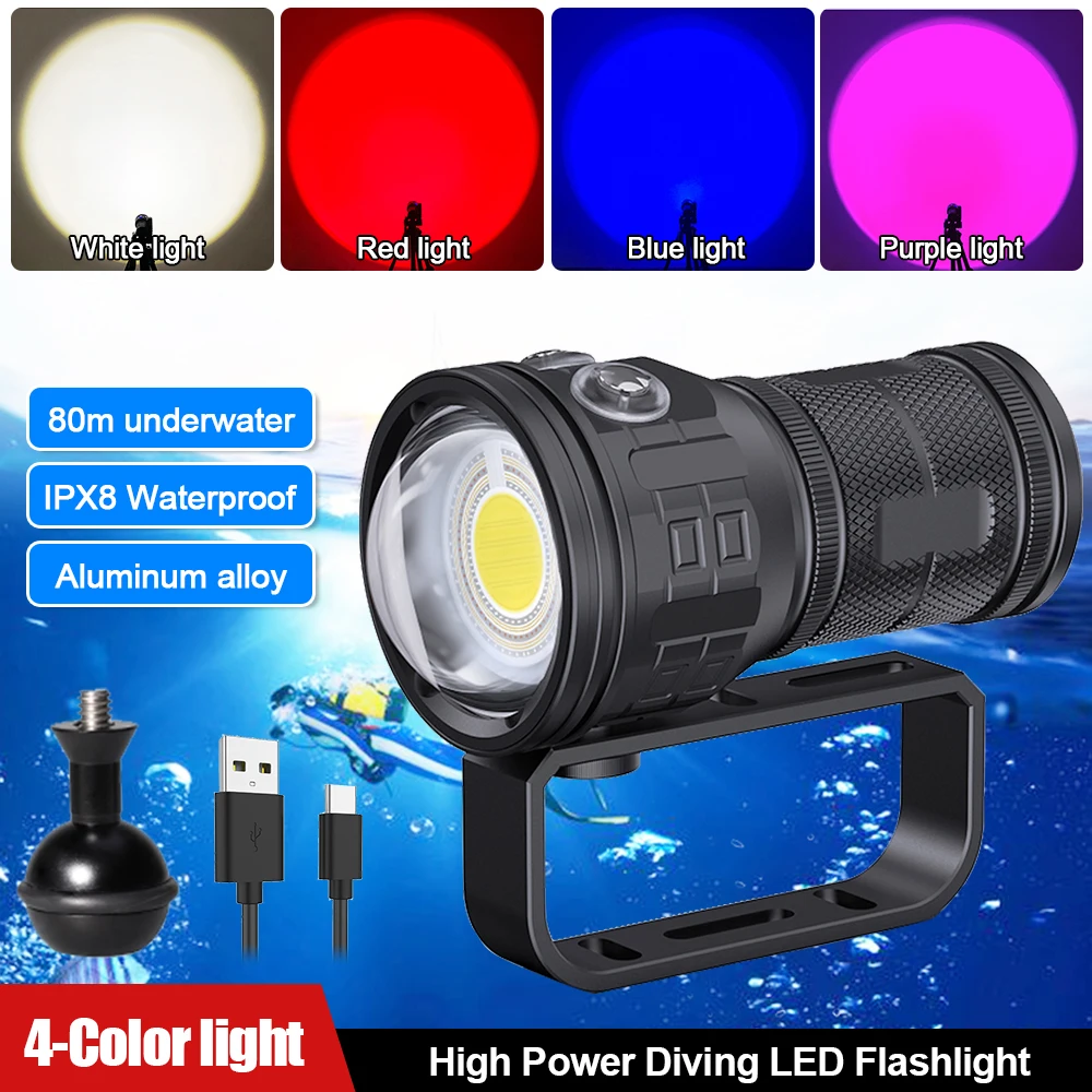 

10000LM Brightest Diving Flashlight Diving Torch Light Underwater 100m Lighting 1500m 4 Light Lamp Super Waterproof Flashlights