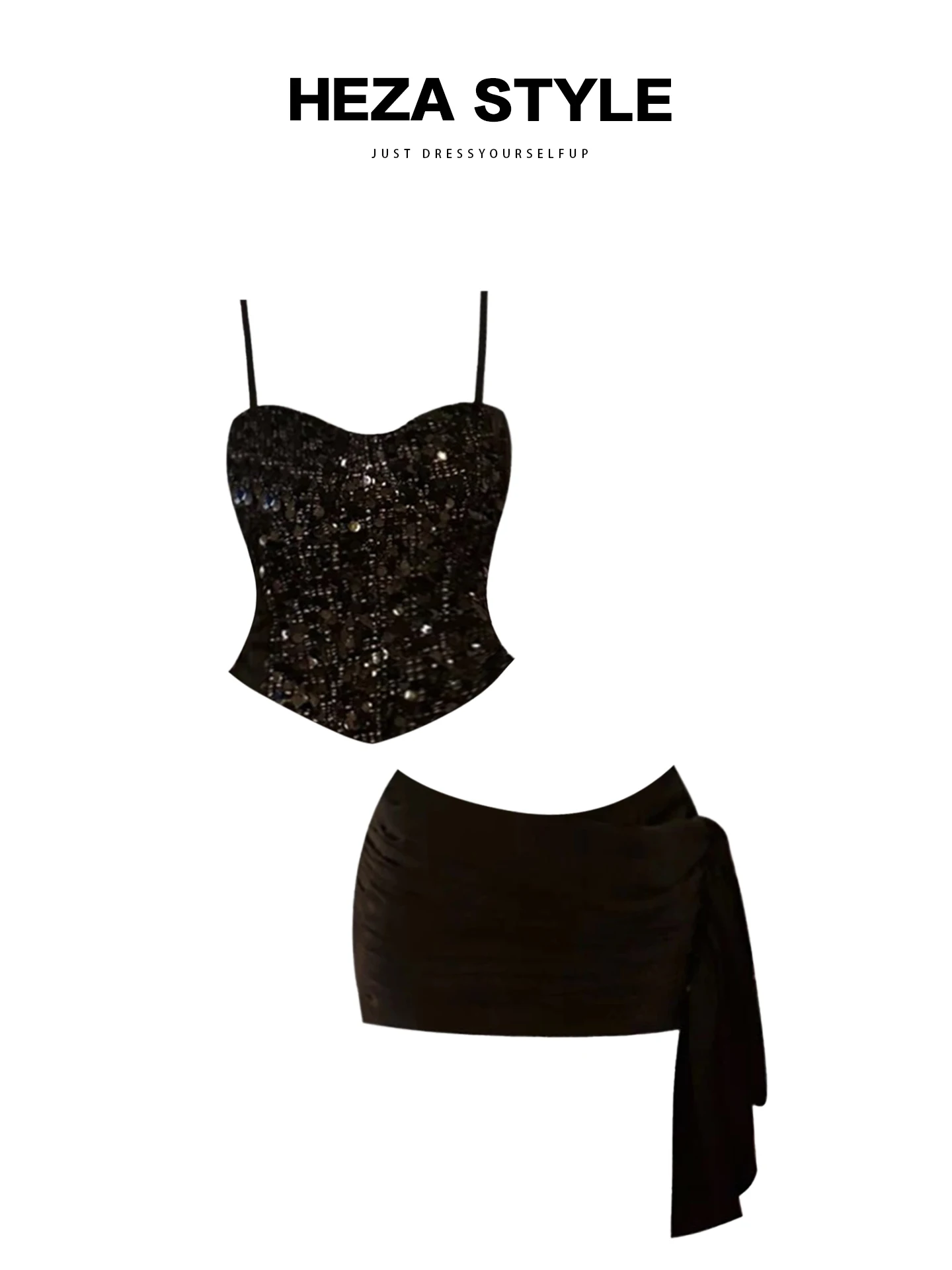 

HEZA сексуальный утягивающий топ и юбка с блестками, женский комплект больших размеров, осенне-зимний модный наряд, костюм с юбкой