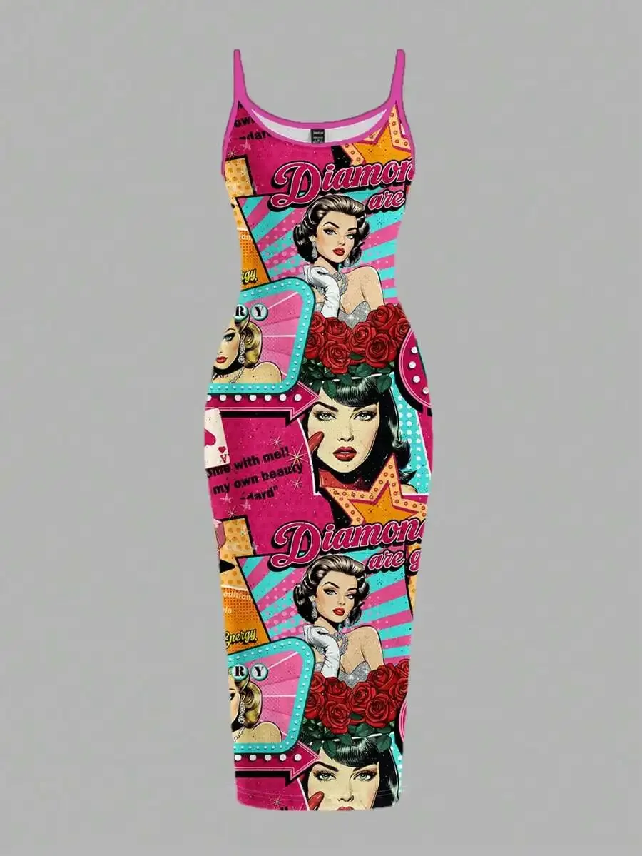 

Vintage Poster Print Casual Plus Size Dress For Music Festivals