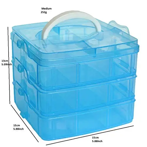 3-Tier Transparent Stackable Adjustable Storage Box 18 Compartment Slot Plastic Craft Organizer Snap-lock Tray Container 4 Color