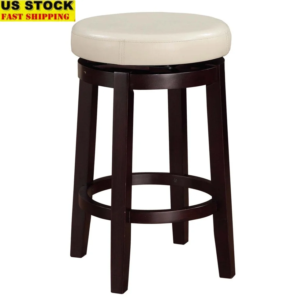 

Maya 25 Inch Round Faux Leather Swivel Counter Stool Brown Wood Footrest Comfortable Dining Bar Seat Durable Cushioned Home Use