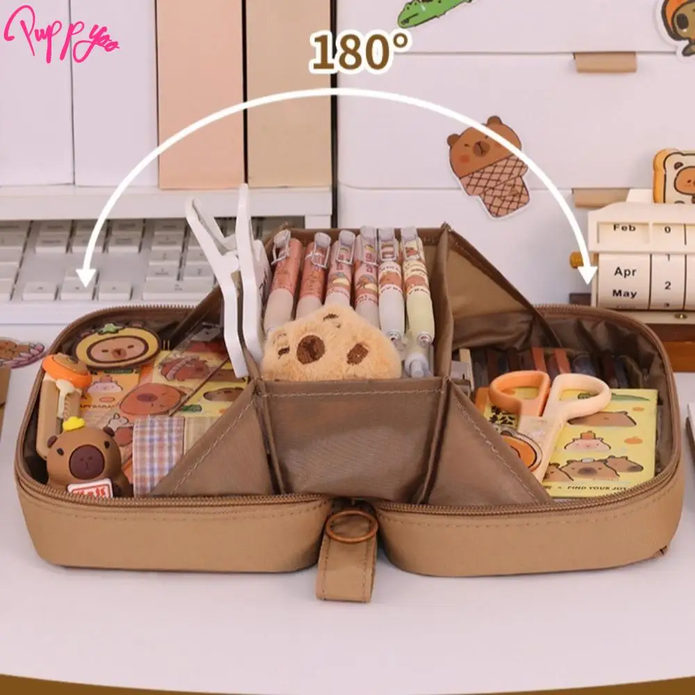 Creative 5 Layers Pencil Bag Solid Canvas Makeup Storage Bag Stationery Zipper Pencil Case Student