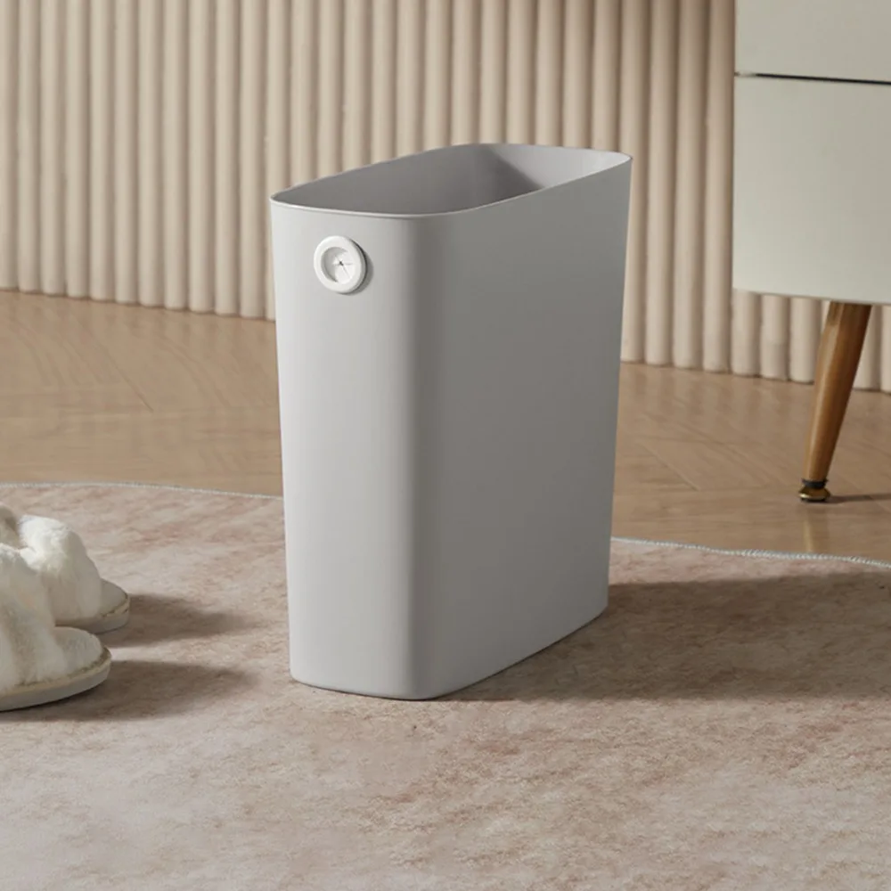 2pcs Space-Saving Slim Design Small Trash Can Holding Hole Warm Grey Mini Garbage Bin Without Lid Indoor Waste Basket Kitchen