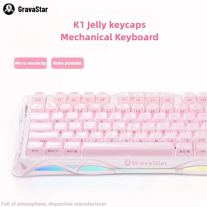 

GravaStar 75 K1 Jelly keycaps Mechanical Keyboard Bluetooth Tri-mode Gasket Full-key Hot-swappable, Rose powder, Gaming/Office