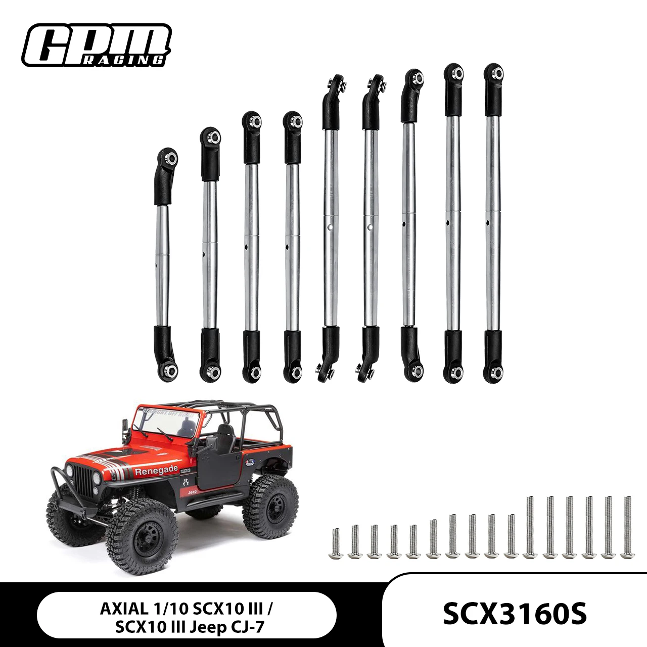 GPM Stainless Steel Adjustable Tie Rods For AXIAL SCX10 III Jeep Wrangler AXI03007