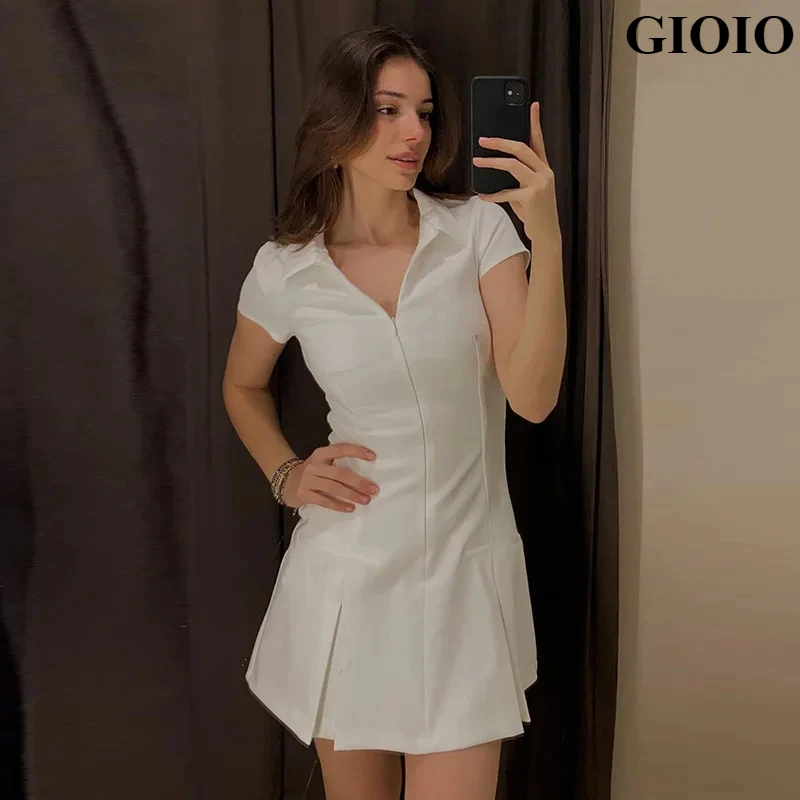 

GIOIO Summer 2024 new European and n style women's fashion temperament POLO collar sleeveless waist show thin pleated dress