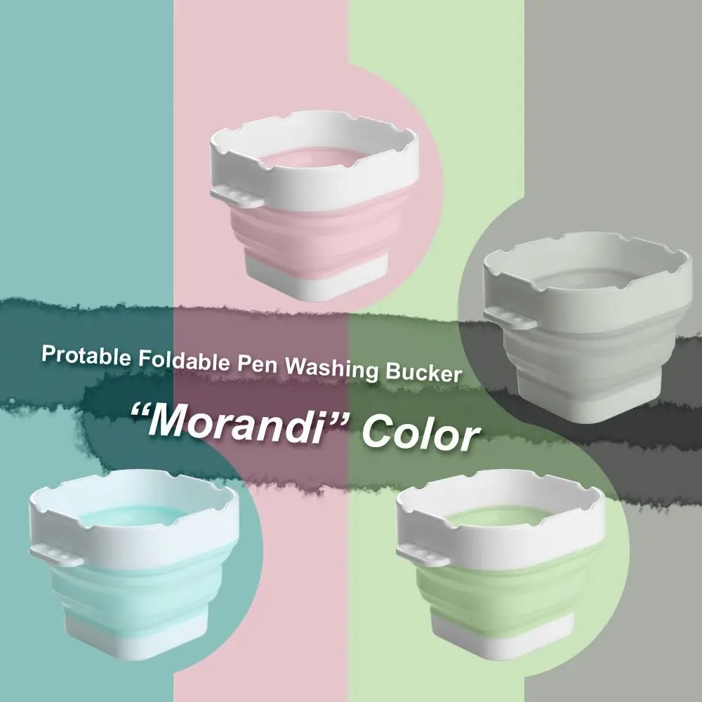 Morandi Color Mini Paint Bucket Collapsible Reusable Folding Washing Basin Portable Anti-slip Paint Brush Cleaner Oil Painting