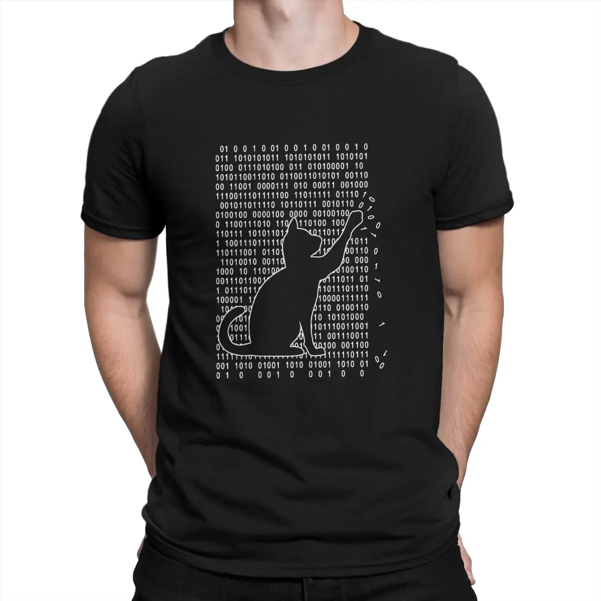 Kali Linux Root Programmer Programming Computer Code Funny Cat Is Playing With Binary Code Tshirt Graphic Men Tops Vintage