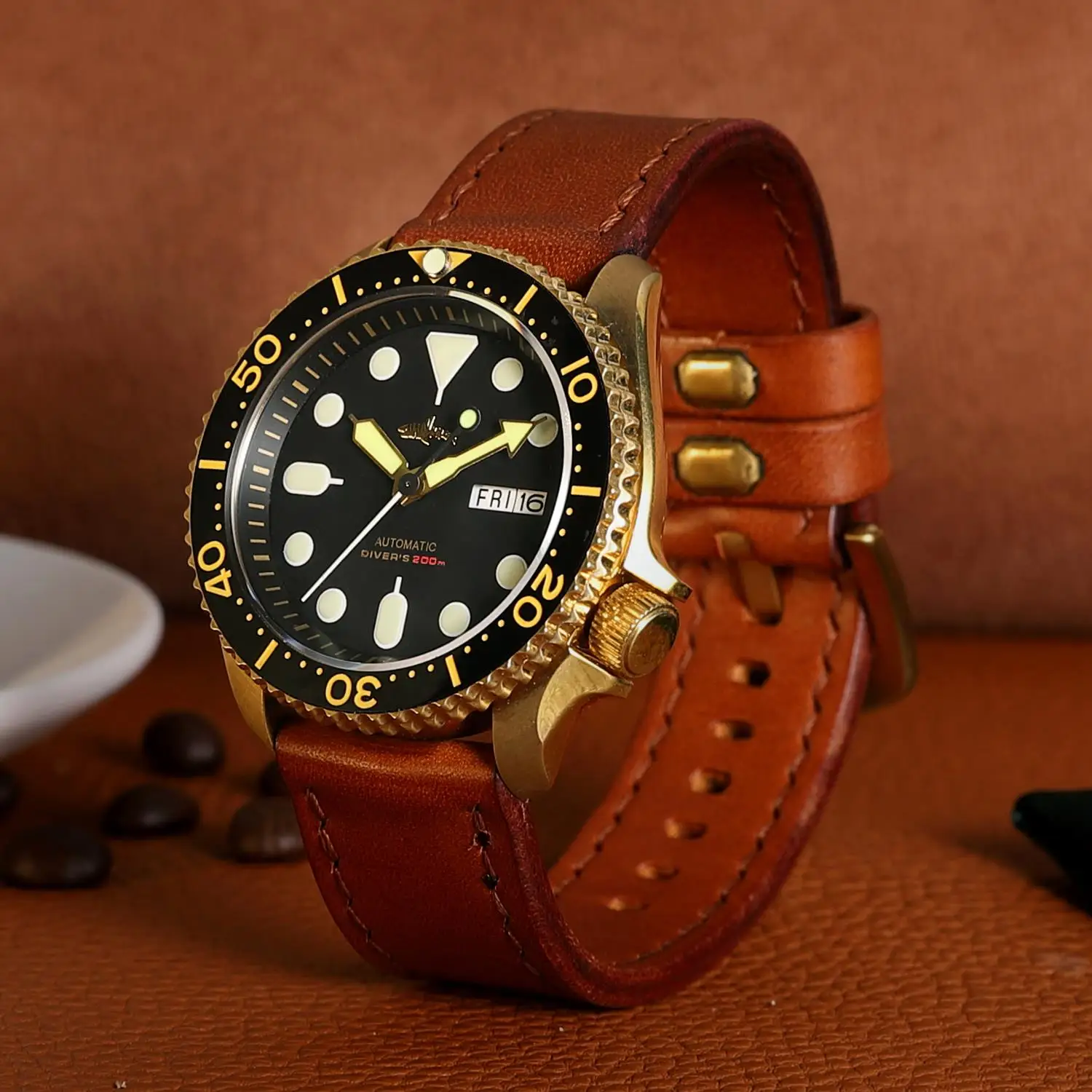 Imagem -06 - Heimdallr-relógio de Mergulho de Bronze Automático 41 mm Safira c3 Luminoso 200m Impermeável Mecânica Vintage Skx007