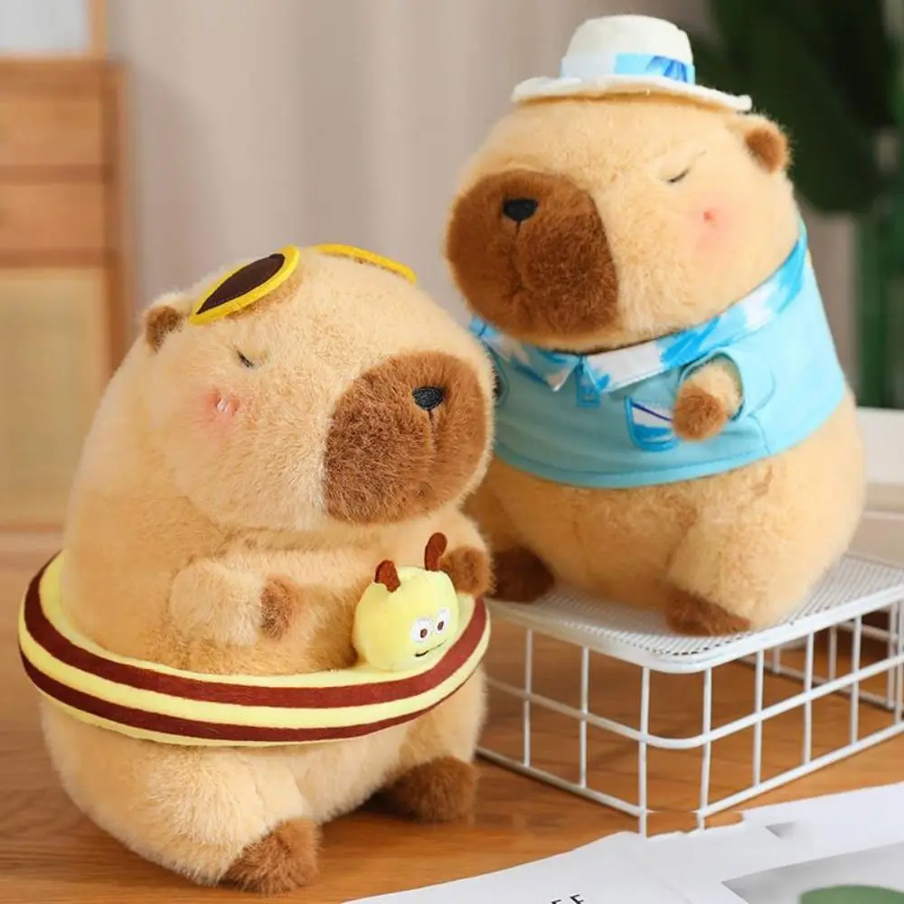 Círculo de natação esportes capivara brinquedo de pelúcia estilo verão roupas de praia capibara anime brinquedo fofo bonito rosa capivara boneca de pelúcia