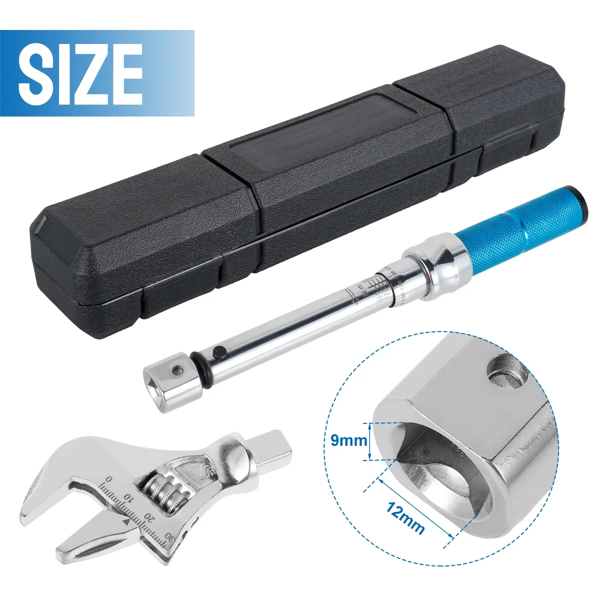 Digital Adjustable Torque Wrench 5-25 NM 30mm Steel Open End Torque Wrench 9×12mm Interchangeable Head Torque Wrench Hand Tool