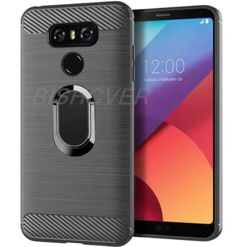 For LG G6 Brushed Carbon Fiber Soft Silicone Phone Case For LG G6 Plus G 6 LGG6 Magnetic Ring Stand Cover