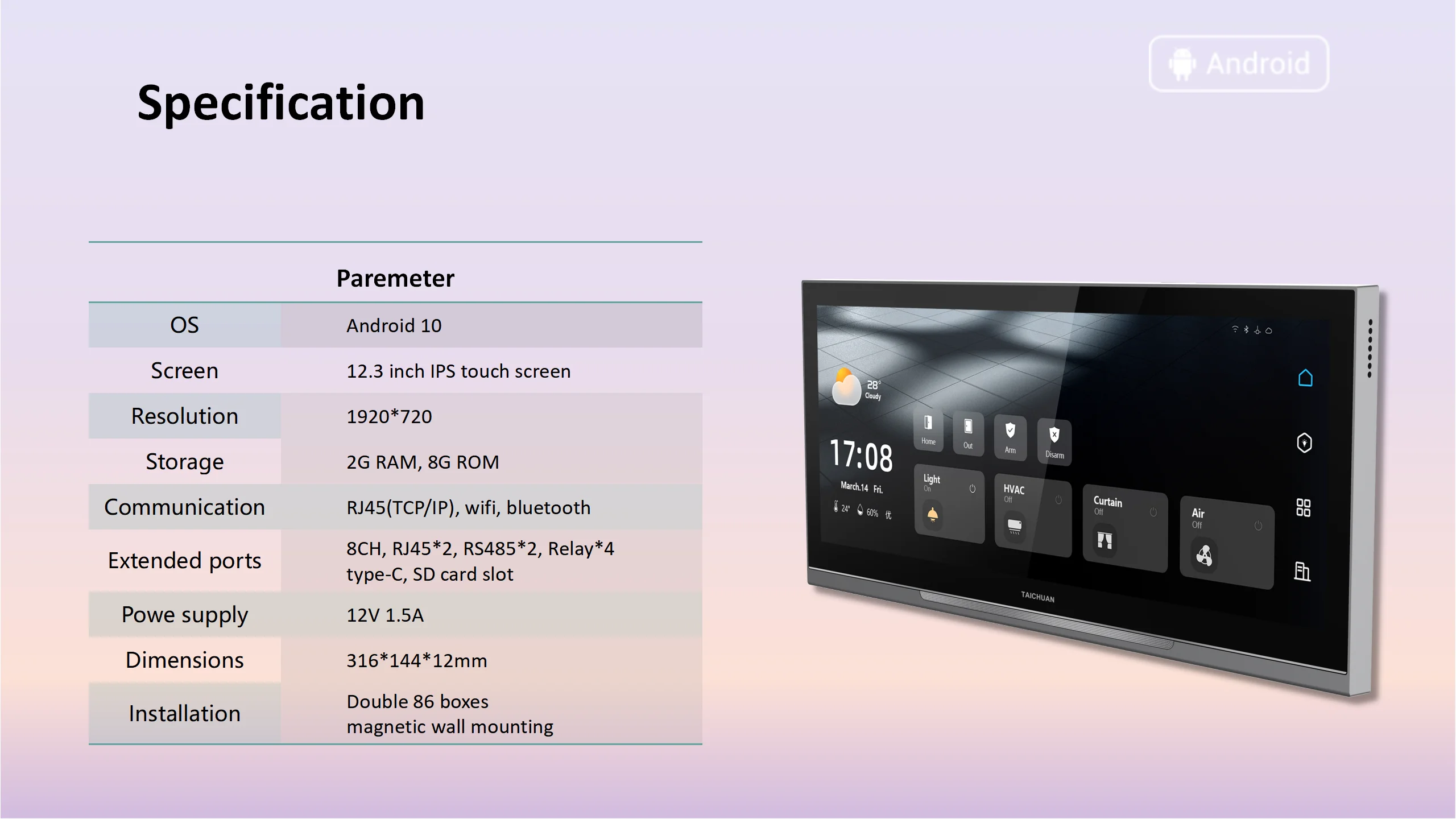 12 inch Android OS All in One Smart Control Panel with 4 relays for light control Tuya Smartlife Home Security Control Center