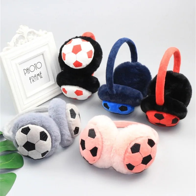 New Cute Football Pattern Warm Earmuffs for Boys Girl Winter Outdoor Ear Warmers Soft Furry Ear Warmer Muff Plush Ear Covers