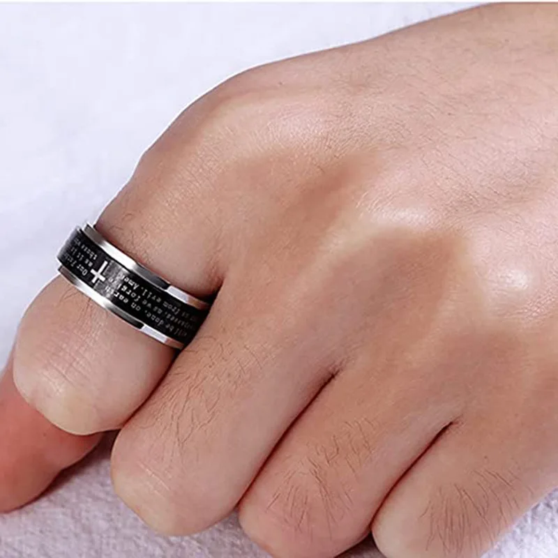 Rotating Anxiety Fidget Ring For Men Women Stainless Steel Cross Jesus Stylish Punk Spinning Spinner Anti Stress Rings Jewelry