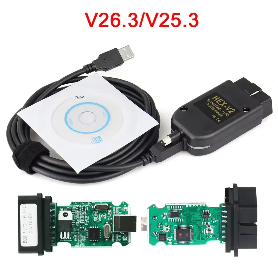 OBD2 Diagnostic Cable USB Interface, Software V26.3 English Version, Car Fault Code Scanner for V‑AG Group Vehicles HEX‑V2