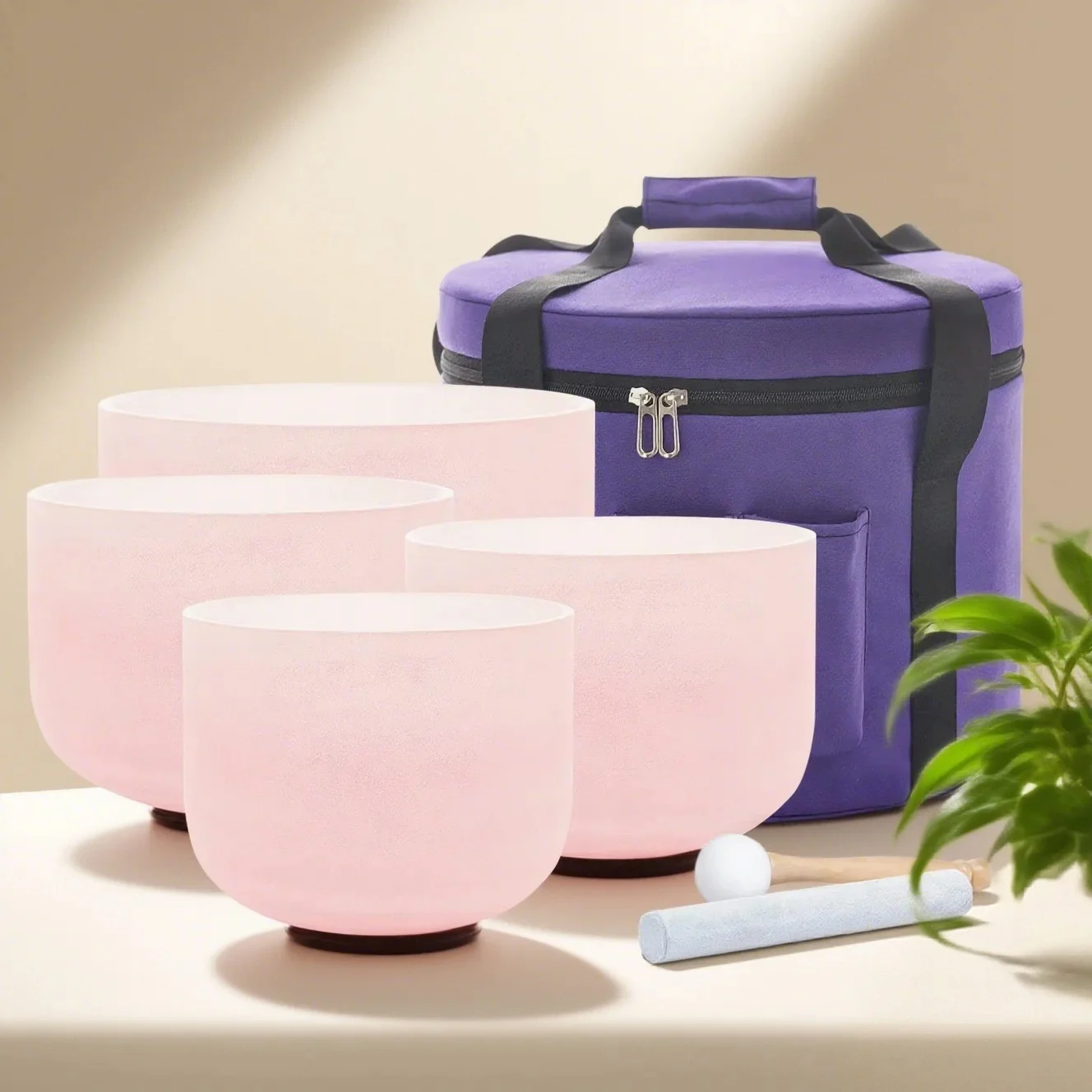 Hye-eun 6"B 8"G 10"E 12"C 4 Stück rosa mattierte Quarzkristall-Klangschale Chakra-Set 440 Hz/432 Hz mit kostenloser lila Tasche