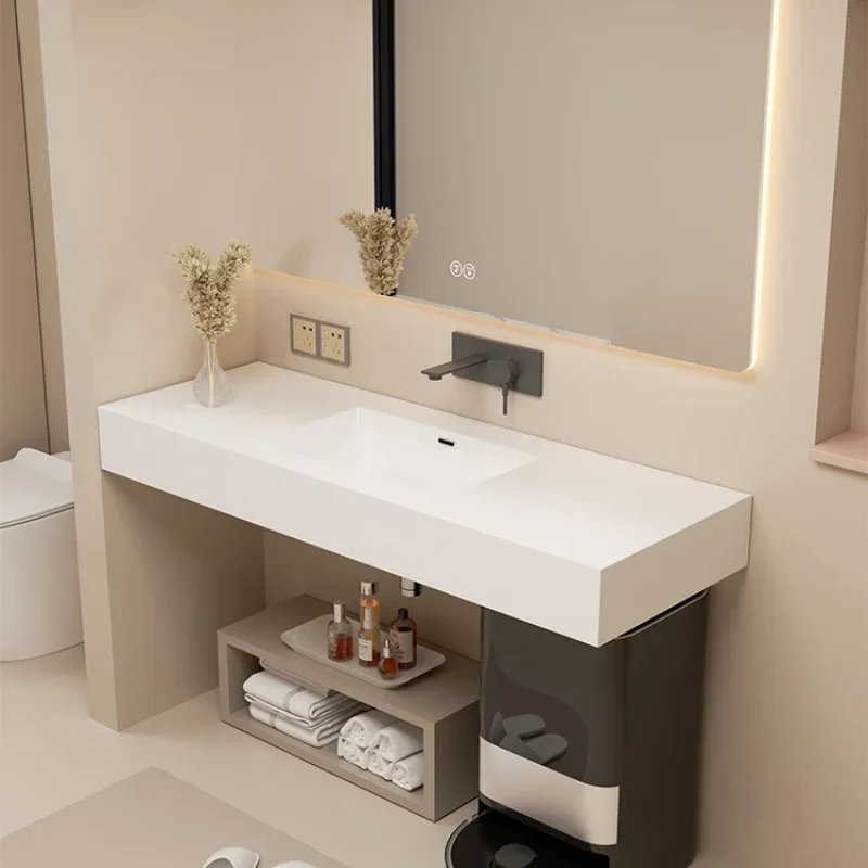 

Rock slab seamless connection ceramic integrated wash basin bathroom wall washbasin