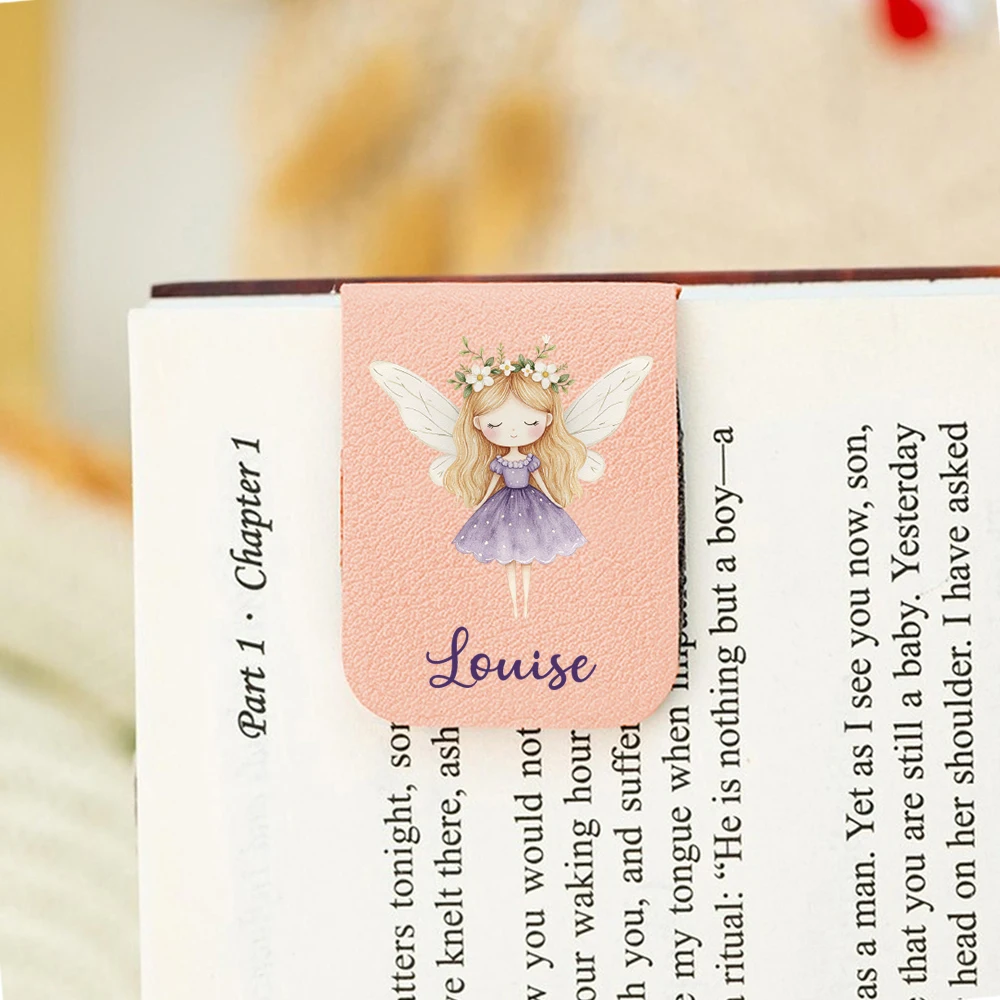 1pc Cartoon Fairy Princess Personalized Magnetic Bookmark For Girl Birthday Gift Custom UV Print Leather Book Clip