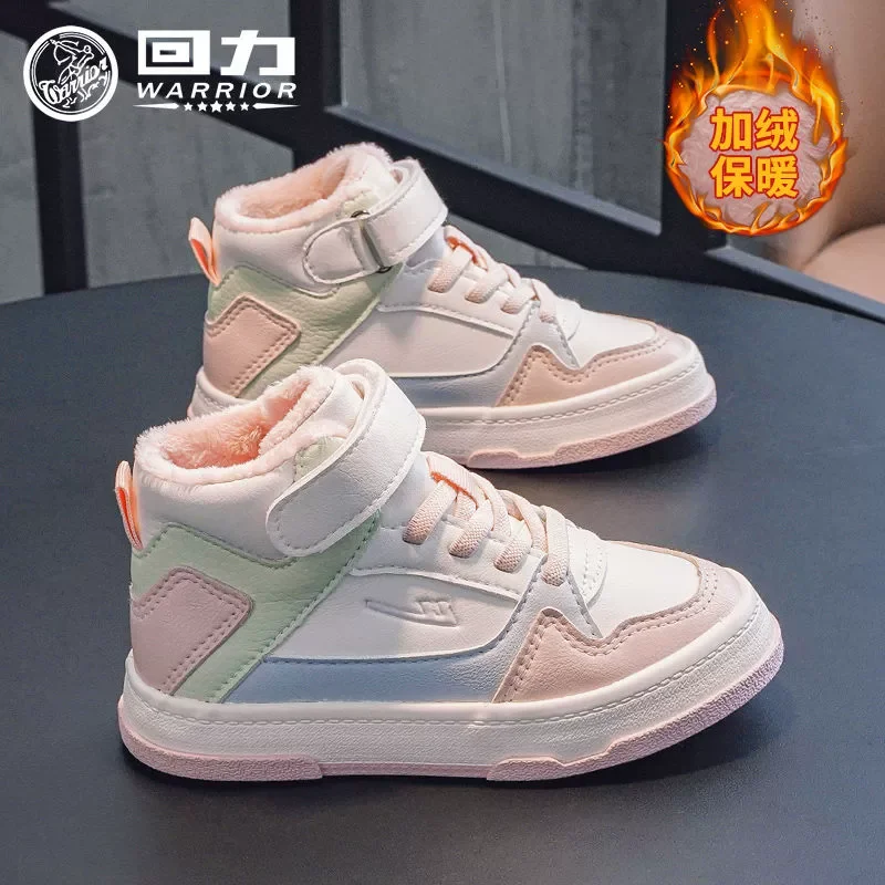 

Warrior Children Casual Shoes Winter 2025 New High Top Kids Sneakers for Girl Warm Fleece Lined Girls Shoes