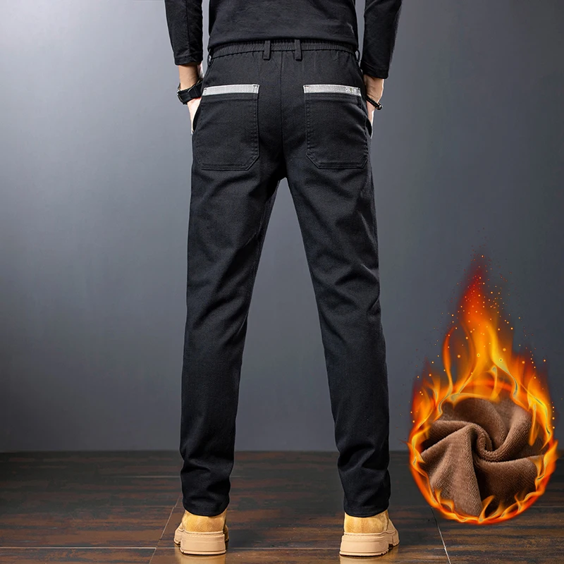 Hiver hommes mode polaire chaud pantalons décontractés mince jambe droite coréen thermique pantalon affaires épaissir velours marque Streetpants