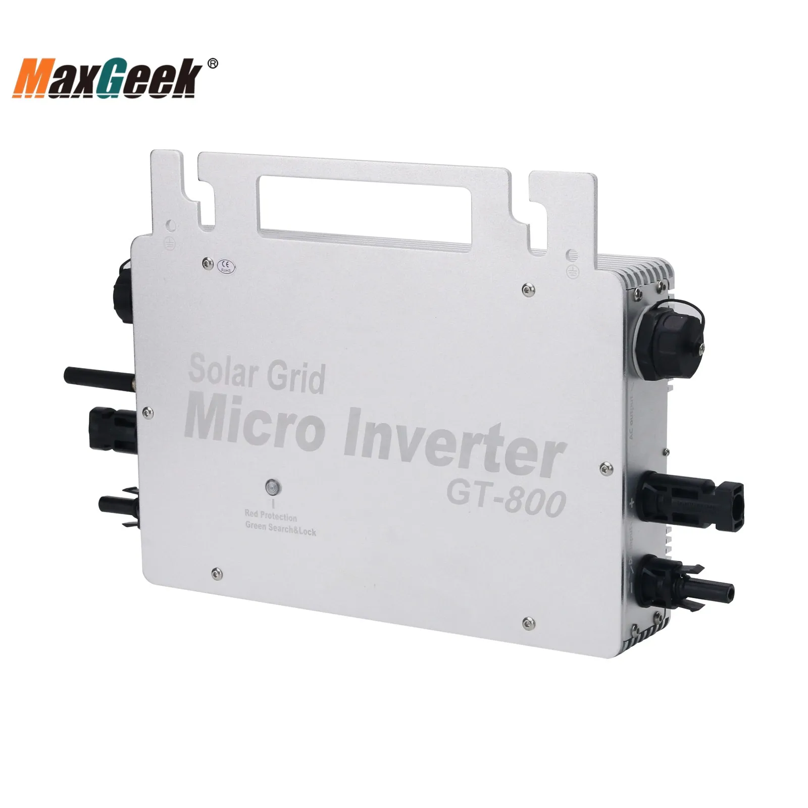 Maxgeek GT-800W Solar Grid Micro Inverter IP66 Waterproof Solar Inverter Enables Phone APP Monitoring Silver/Black
