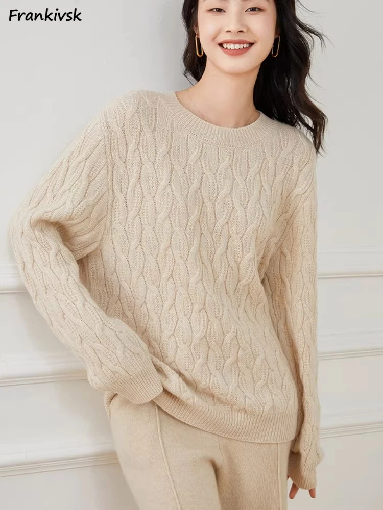 

Women Solid Pullovers Skin-friendly Homewear Warm Knitting All-match Pure Elegant Comfortable Normcore Basic Korean Style New