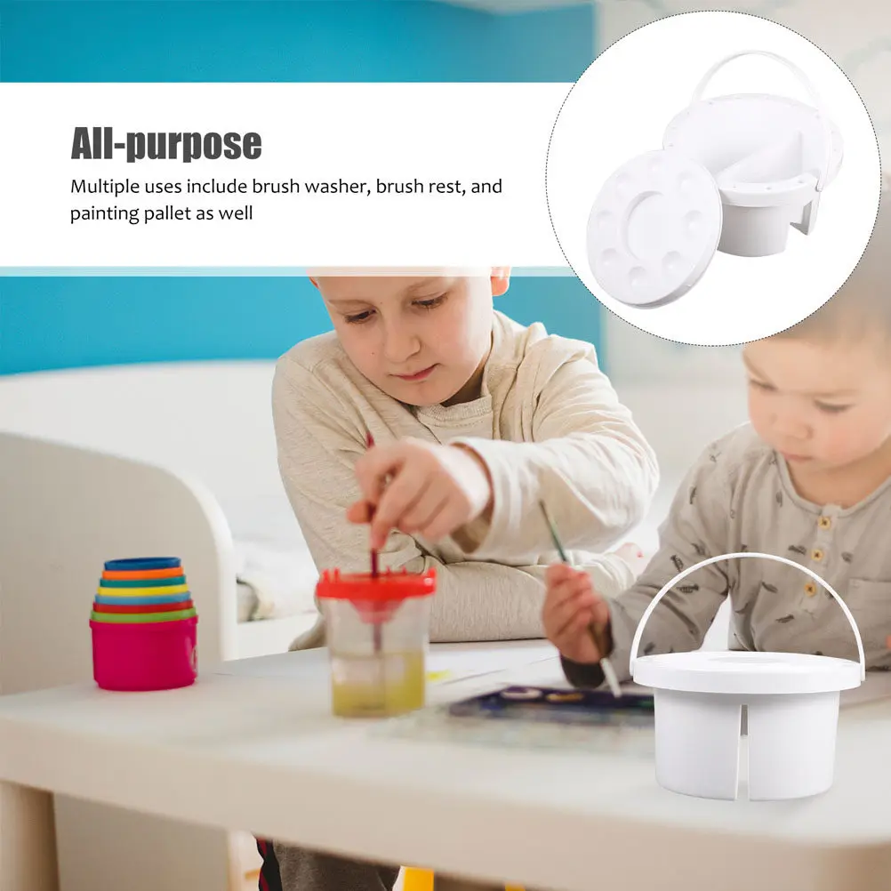 2Pcs Artist Brush Basin Plastic Durable Brush Washer for Painting Pen Cleaning Bucket Multifunctional Art Tool Holder