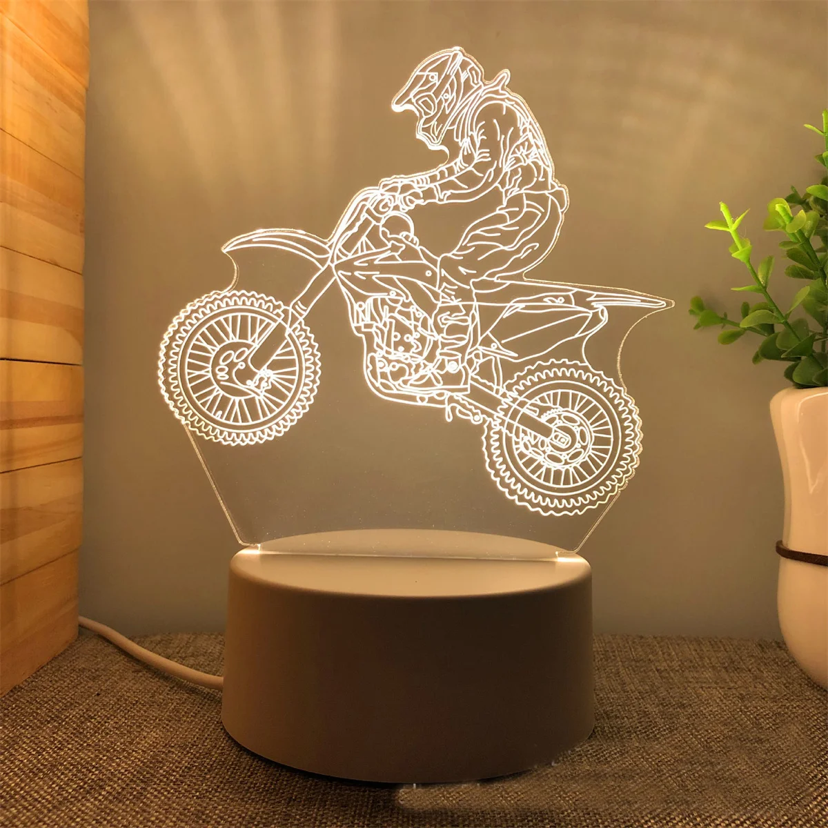 1pc Motorcycle 3D Night Light, 3D Optical Illusion Lamp With Touch, 7-Color Changing Ambient Light For Bedroom