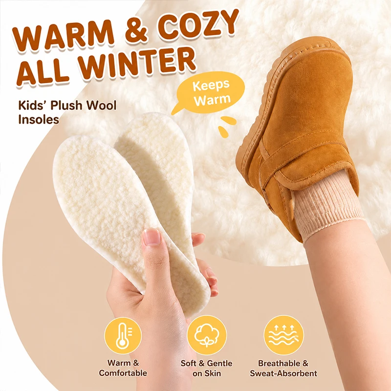 Kids Winter Plush Wool Insoles PU Cloud Soft Thick Warm Shoe Pads Breathable Sweat‑Absorbable Insole for Children Boots Sneakers