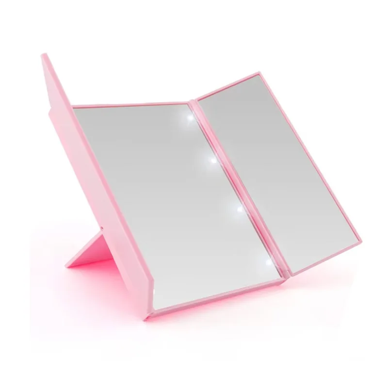 

Компактное дорожное зеркало для макияжа с подсветкой, 3-стороннее, миниатюрное, портативное, складное, светодиодное, косметическое зеркало с подставкой для подарка, сумки