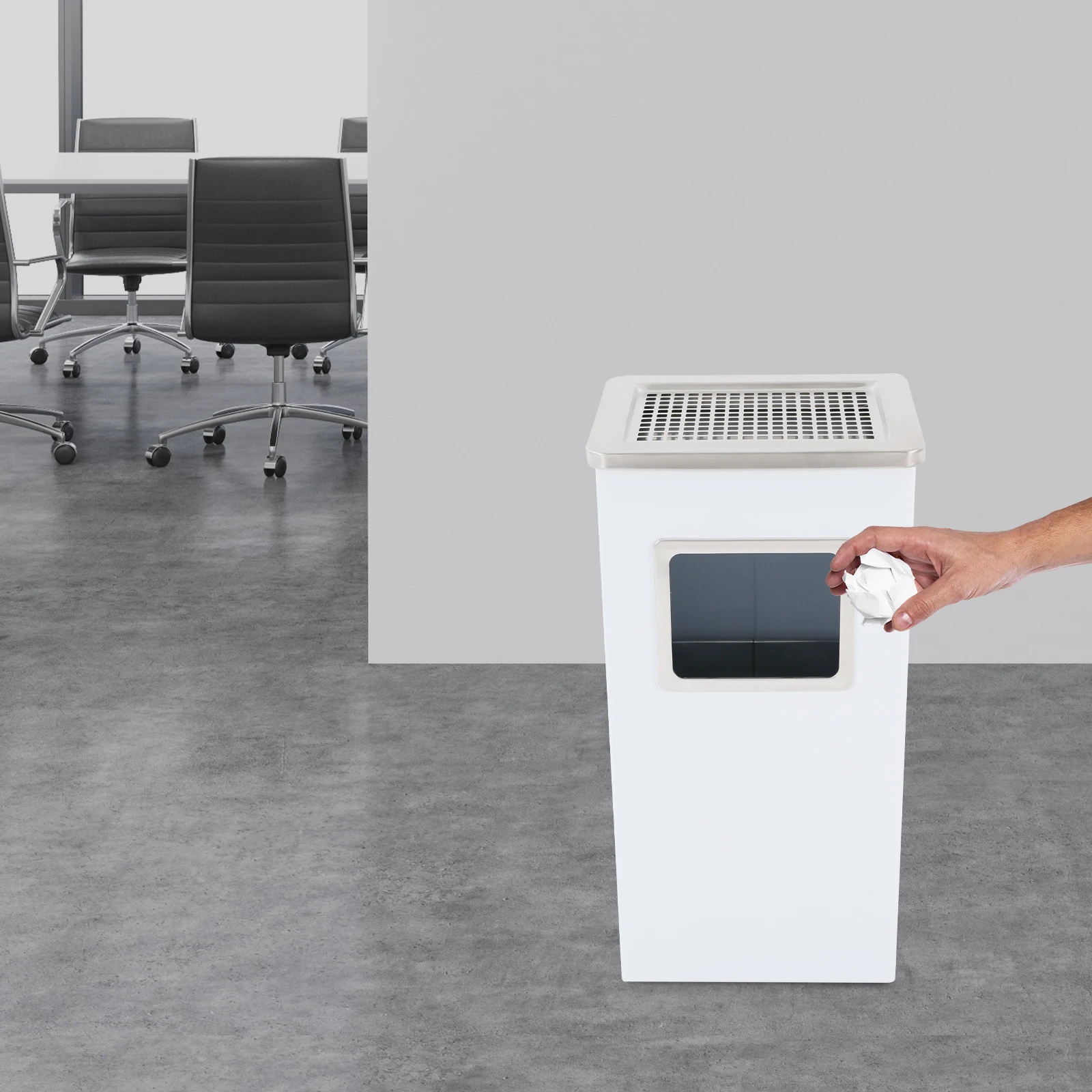 

61x31x25cm Stainless Steel Trash Can with 18.5x15.5cm Opening for Kitchen Office Garden Outdoor Effortless Waste Management