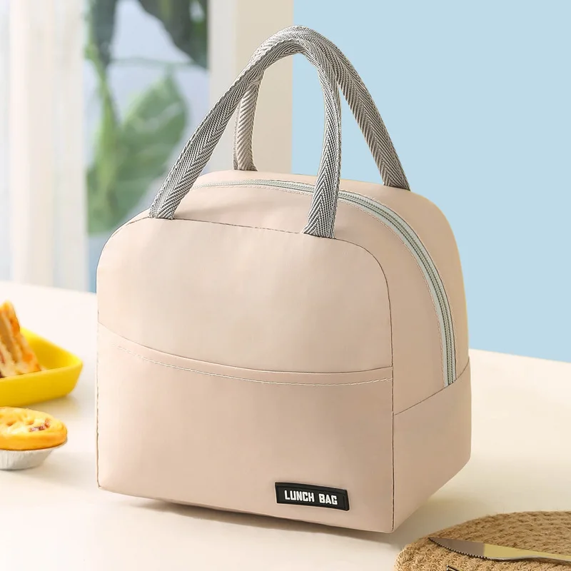 Nuova borsa termica portatile con isolamento termico in twill tinta unita aggiornata Borsa da pranzo per studenti addensata Borsa Bento Borsa per