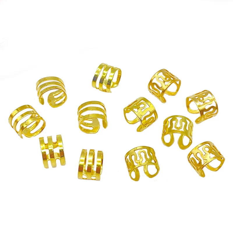 50Pcs Gold Silver Metal Hair Rings Beads Cuffs Tube Charms Dreadlock Hair Braid Non-Piercing Ear Clip Beard Jewelry Hair Styling