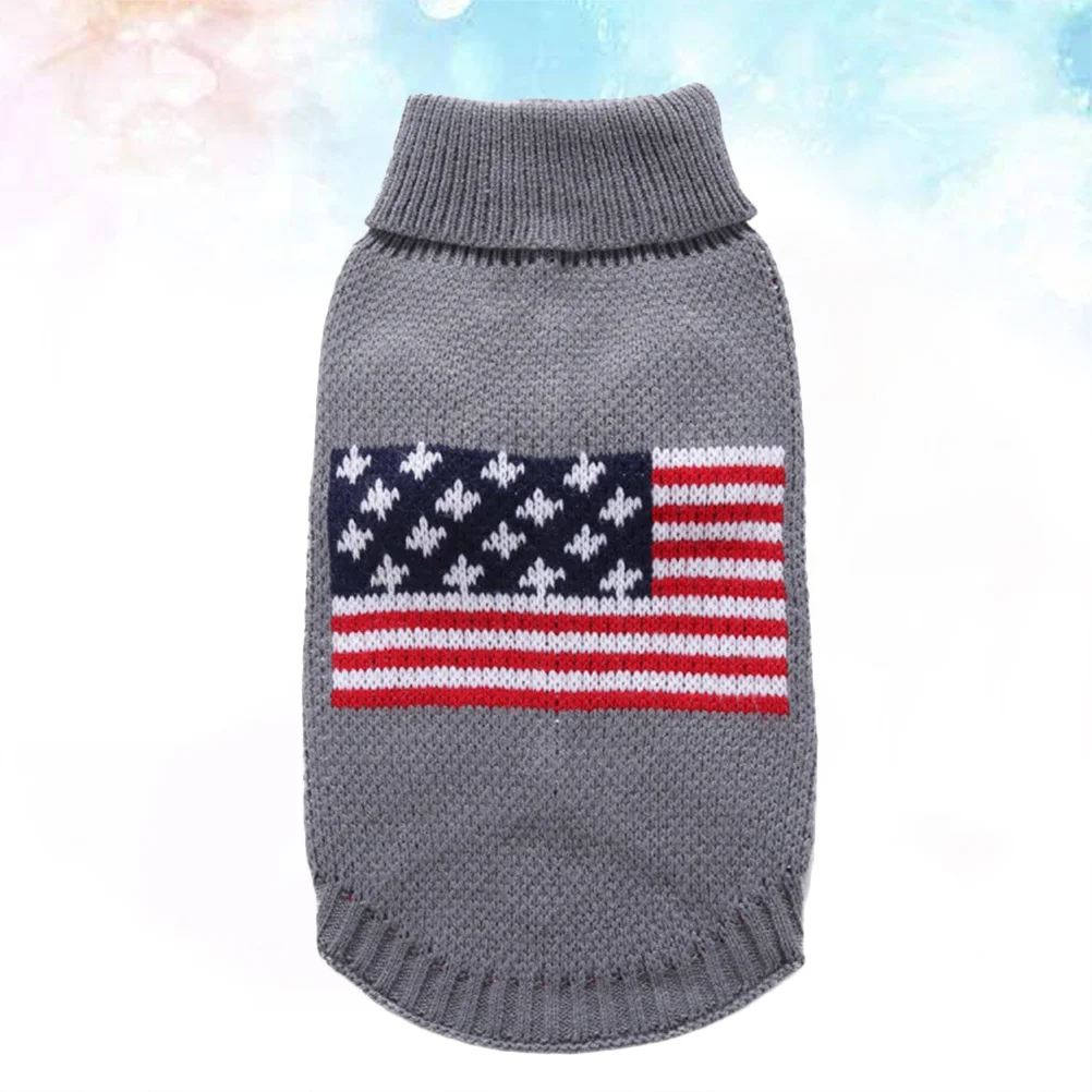 

Pet Sweater Knitted Turtleneck Dog Winter Warm Clothing Grey L Size Cute Puppy Costume Holiday Festive Print Everyday Wear Sleep