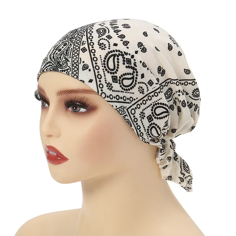 

New Fashion Bandanas Women Bow Knotted Twist Turban Hat Twist Hijab Bonnet Cap India Hat Rabbit Ear Headband Print Muslim Hijab