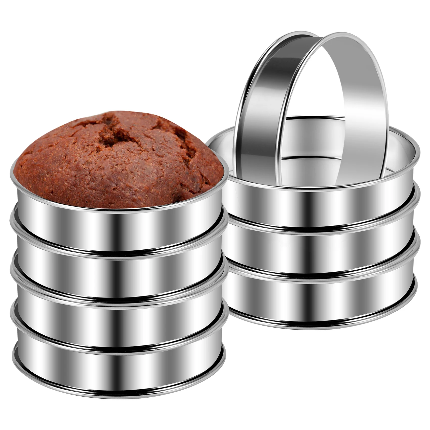 Anillo redondo de acero inoxidable para hacer tartas y muffins, molde doble de 8 piezas y 4,1 pulgadas para cocina casera