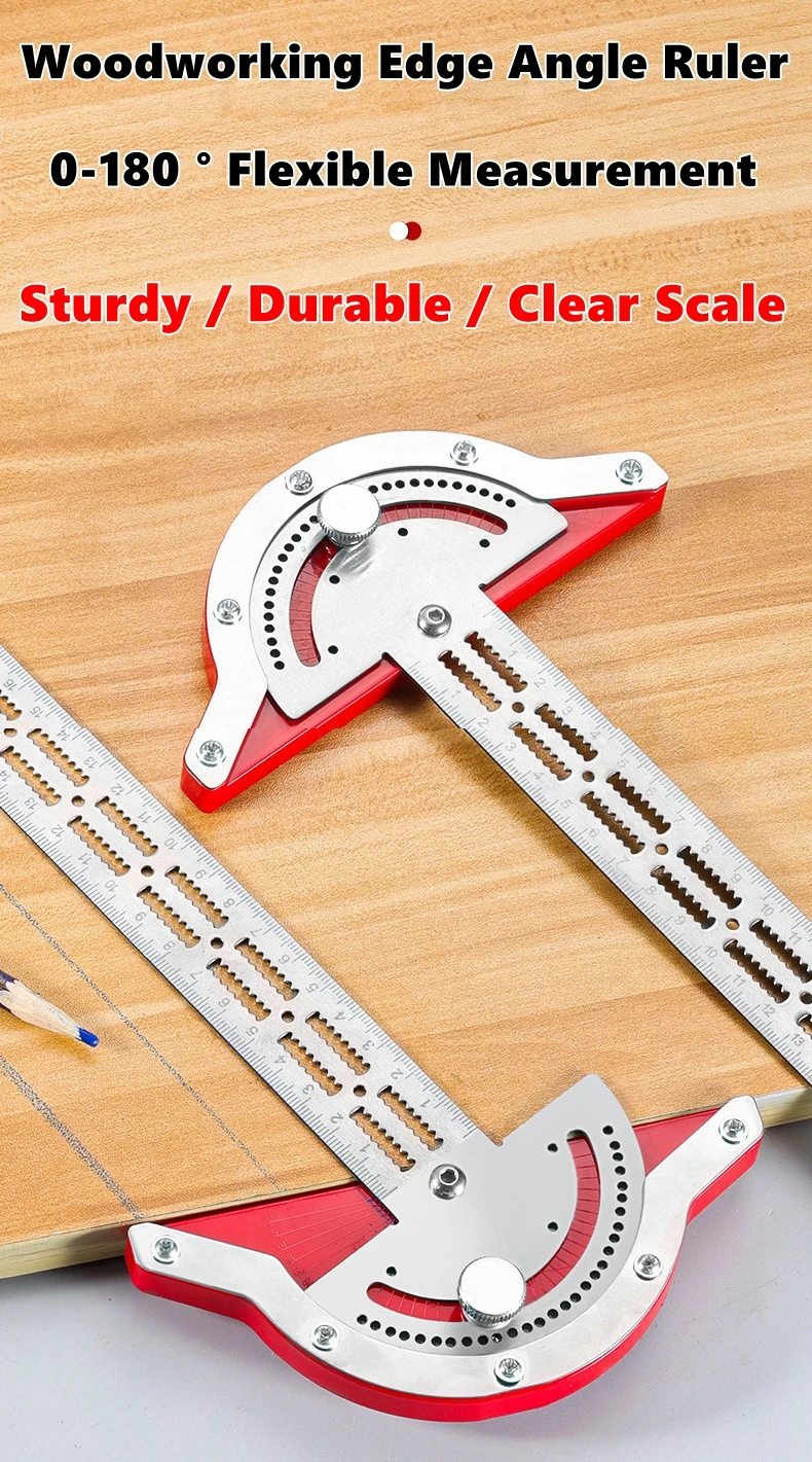 10/15/20 inch Angle Gauge Woodworker Edge Ruler Stainless Steel Protractor Angle Finder Ruler Precision Carpenter Measuring Tool